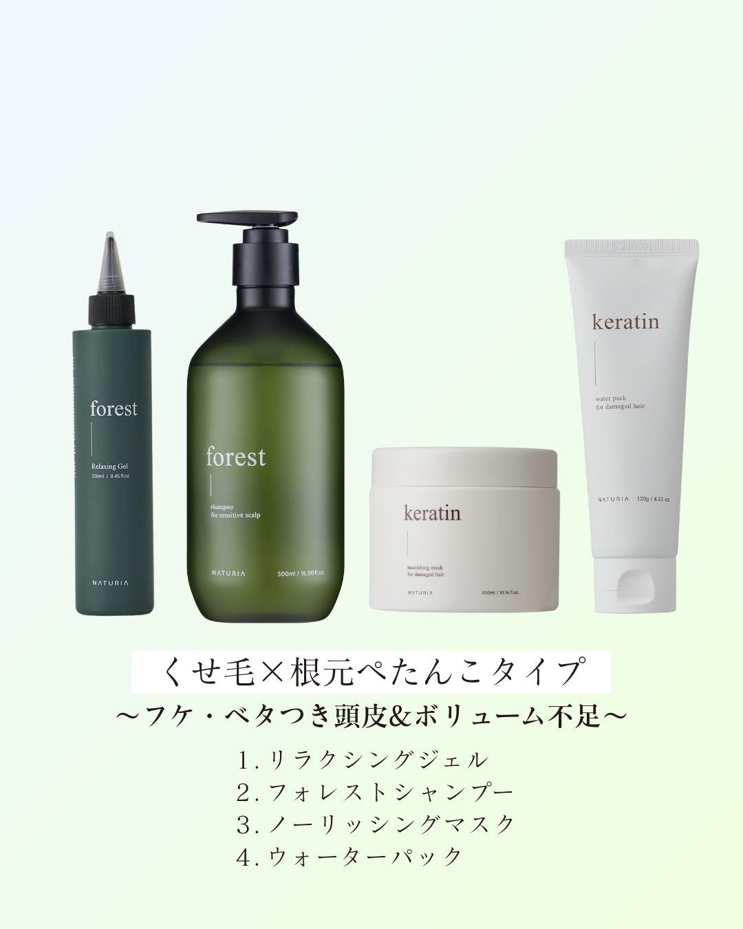 お悩みセット②くせ毛×根元ぺたんこタイプ ~フケ・ベタつき頭皮&根元のボリューム不足~